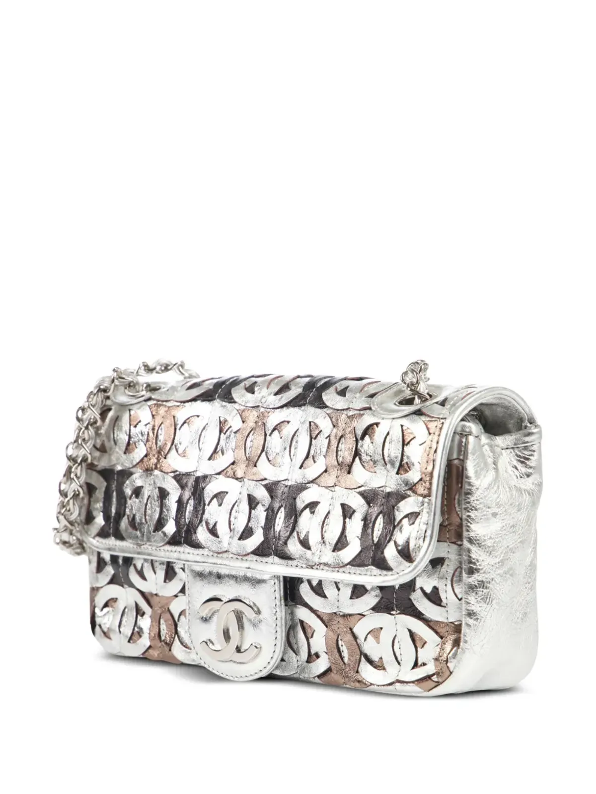CHANEL ビンテージ クラシックフラップ メタリック ショルダーバッグ - シルバー - 画像3