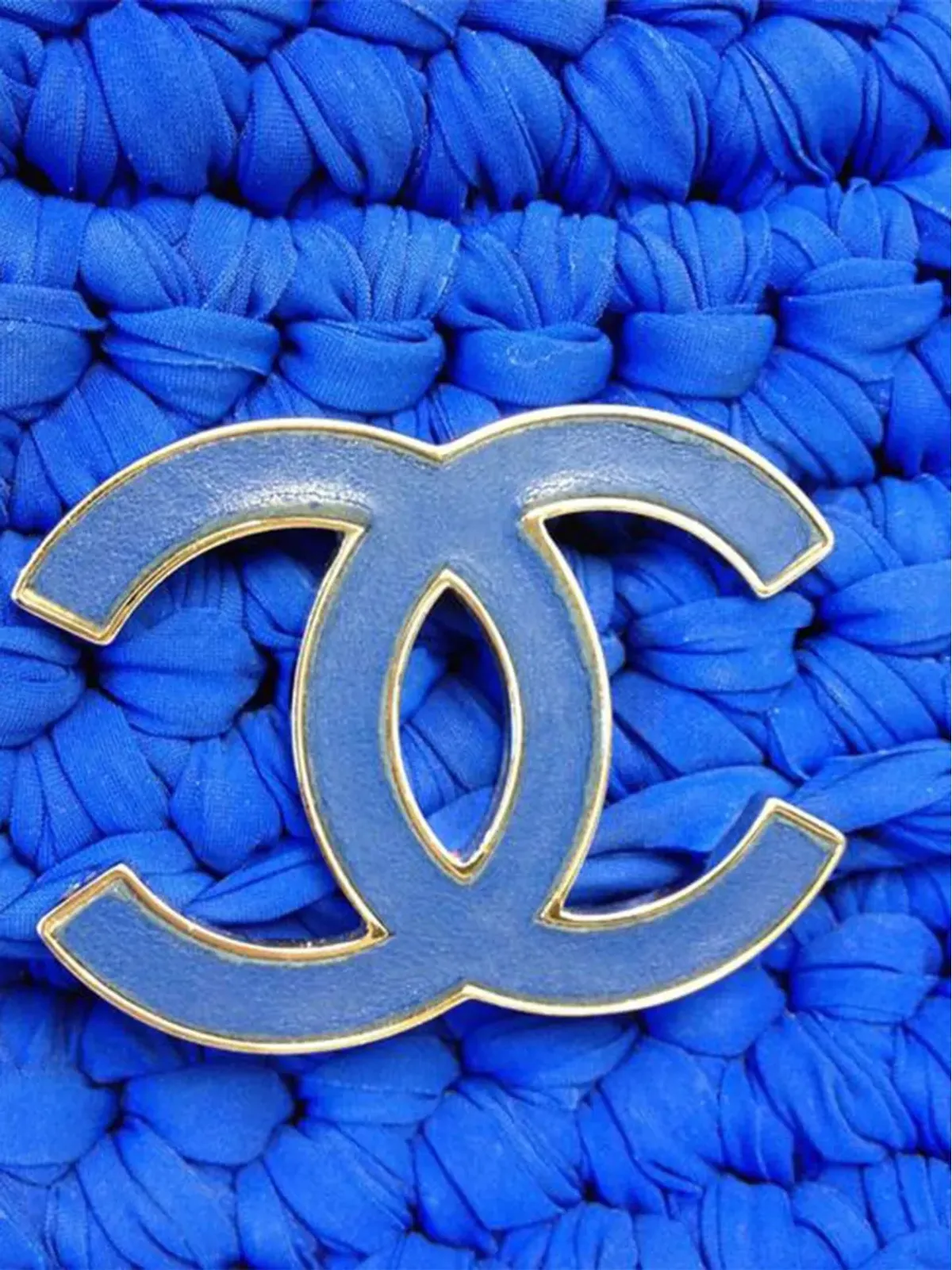 CHANEL ビンテージ 2014 クラシックフラップ クロシェ編み ショルダーバッグ ブルー - 画像5