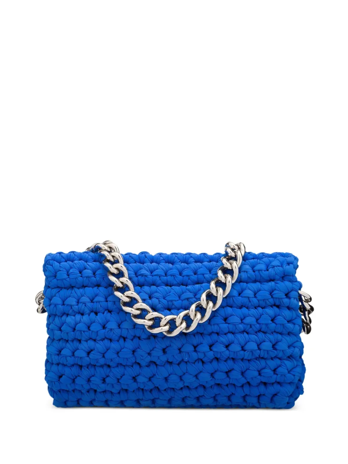 CHANEL ビンテージ 2014 クラシックフラップ クロシェ編み ショルダーバッグ ブルー - 画像2