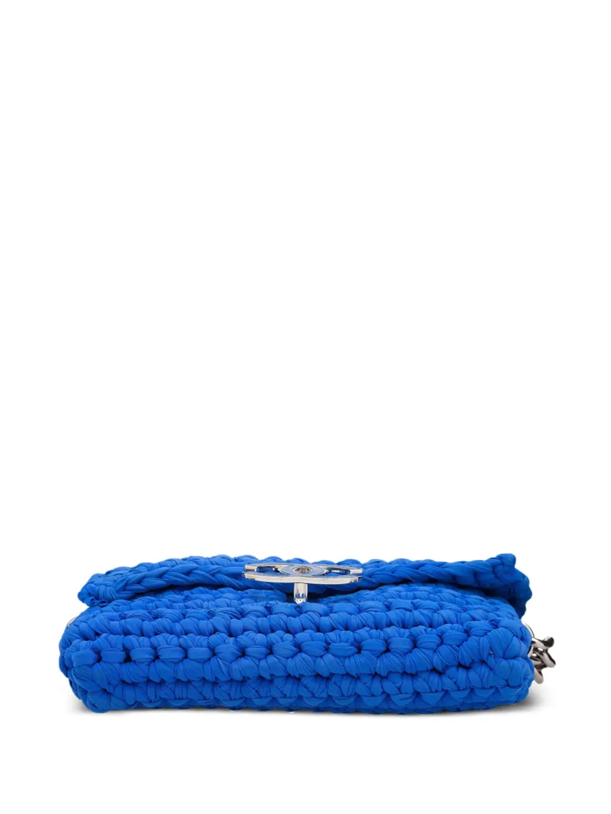 CHANEL ビンテージ 2014 クラシックフラップ クロシェ編み ショルダーバッグ ブルー - 画像3