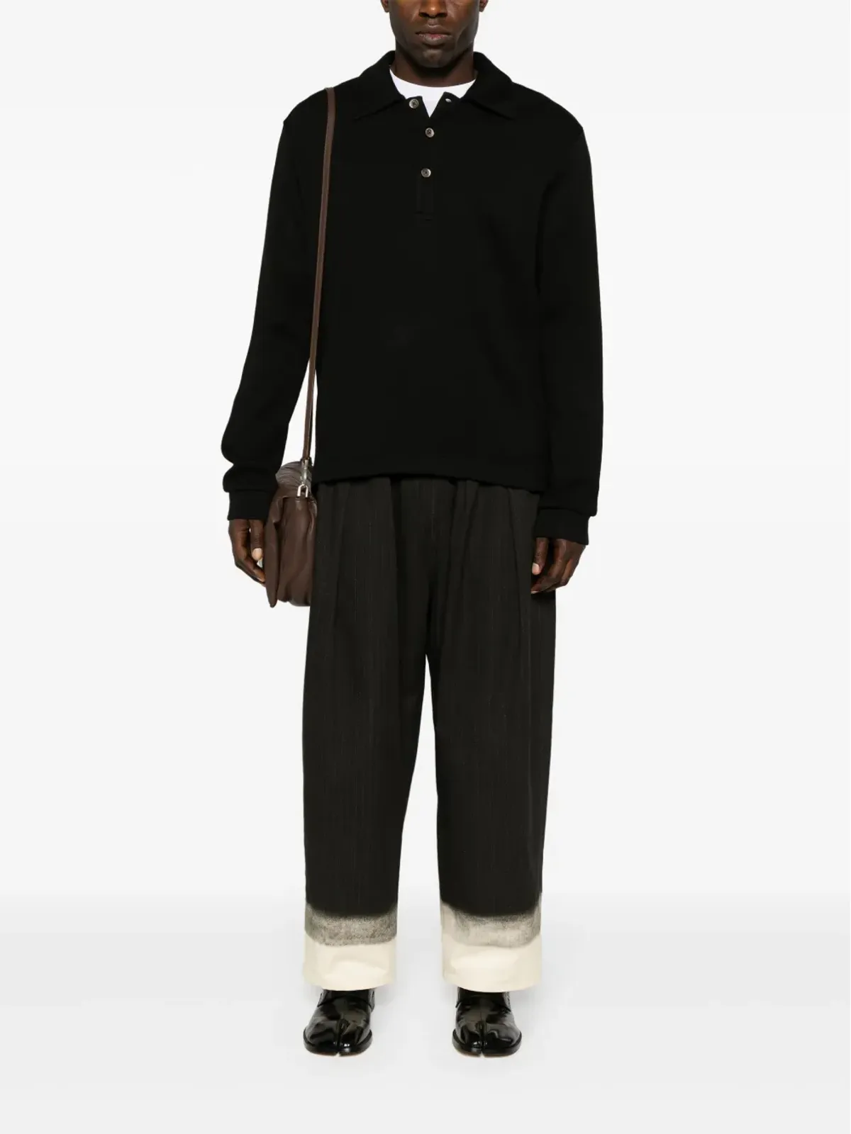 Maison Margiela ピンストライプ ワイドレッグ パンツ ブラック - 画像2