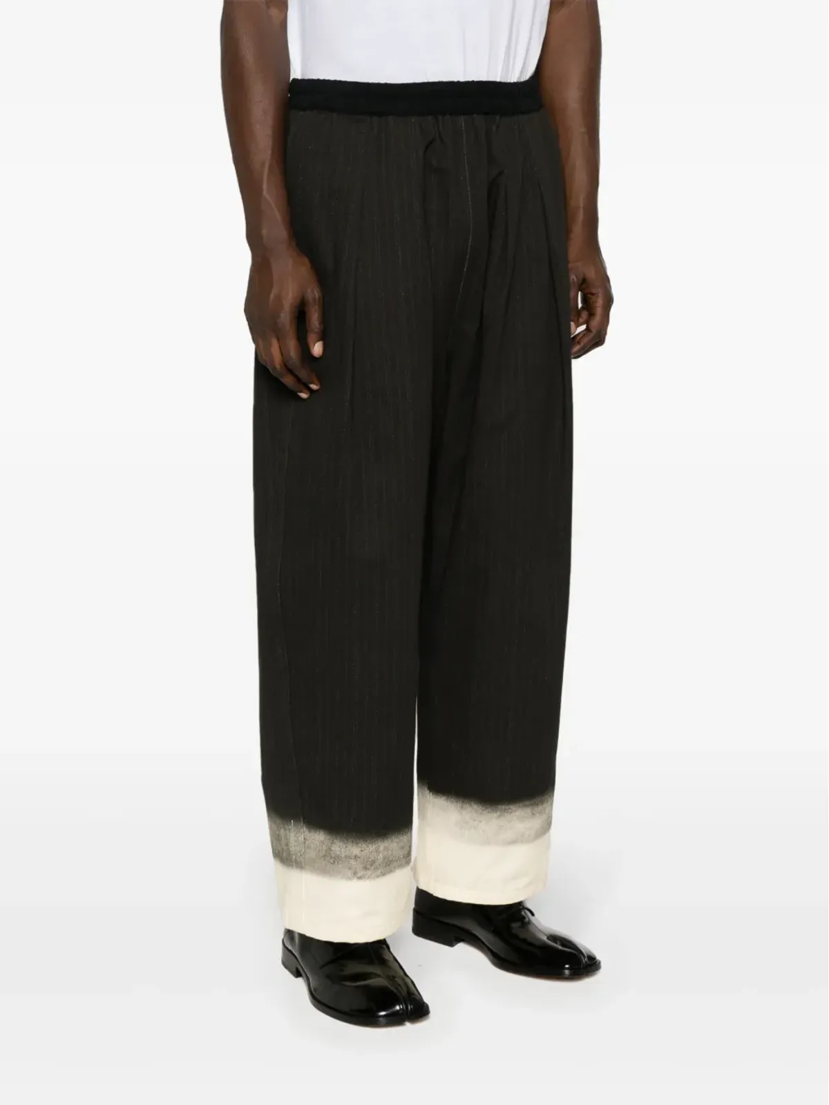 Maison Margiela ピンストライプ ワイドレッグ パンツ ブラック - 画像3