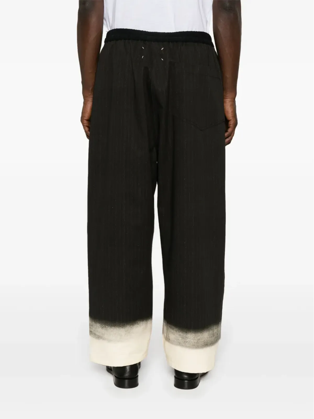 Maison Margiela ピンストライプ ワイドレッグ パンツ ブラック - 画像4