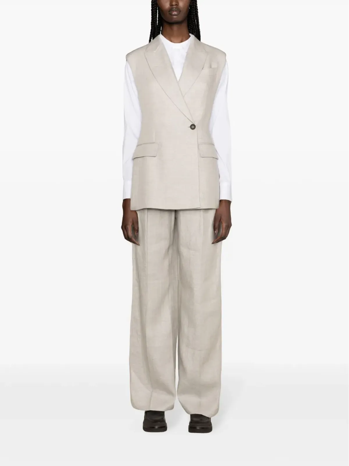 Brunello Cucinelli メタリック糸入り ノースリーブ ブレザー グレー - 画像2