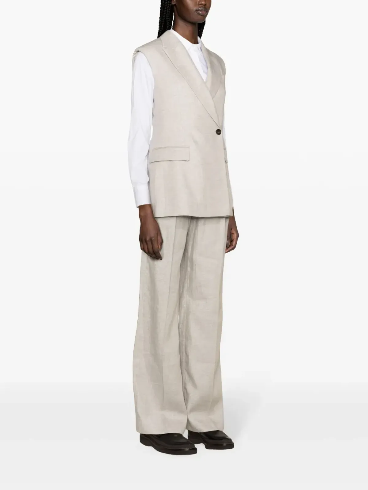 Brunello Cucinelli メタリック糸入り ノースリーブ ブレザー グレー - 画像3