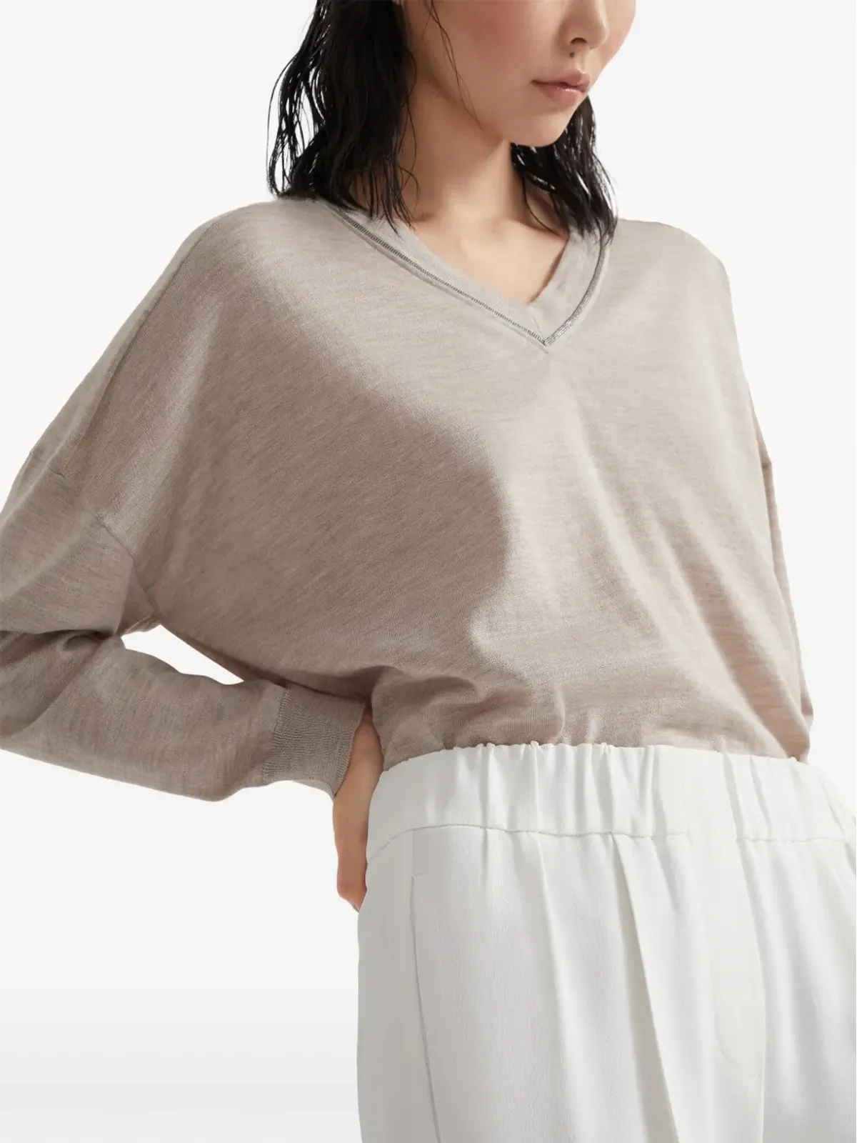 Brunello Cucinelli シルク混紡 クロップドパンツ - ホワイト - 画像5