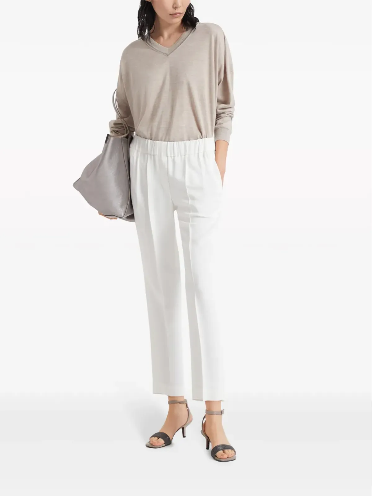 Brunello Cucinelli シルク混紡 クロップドパンツ - ホワイト - 画像2
