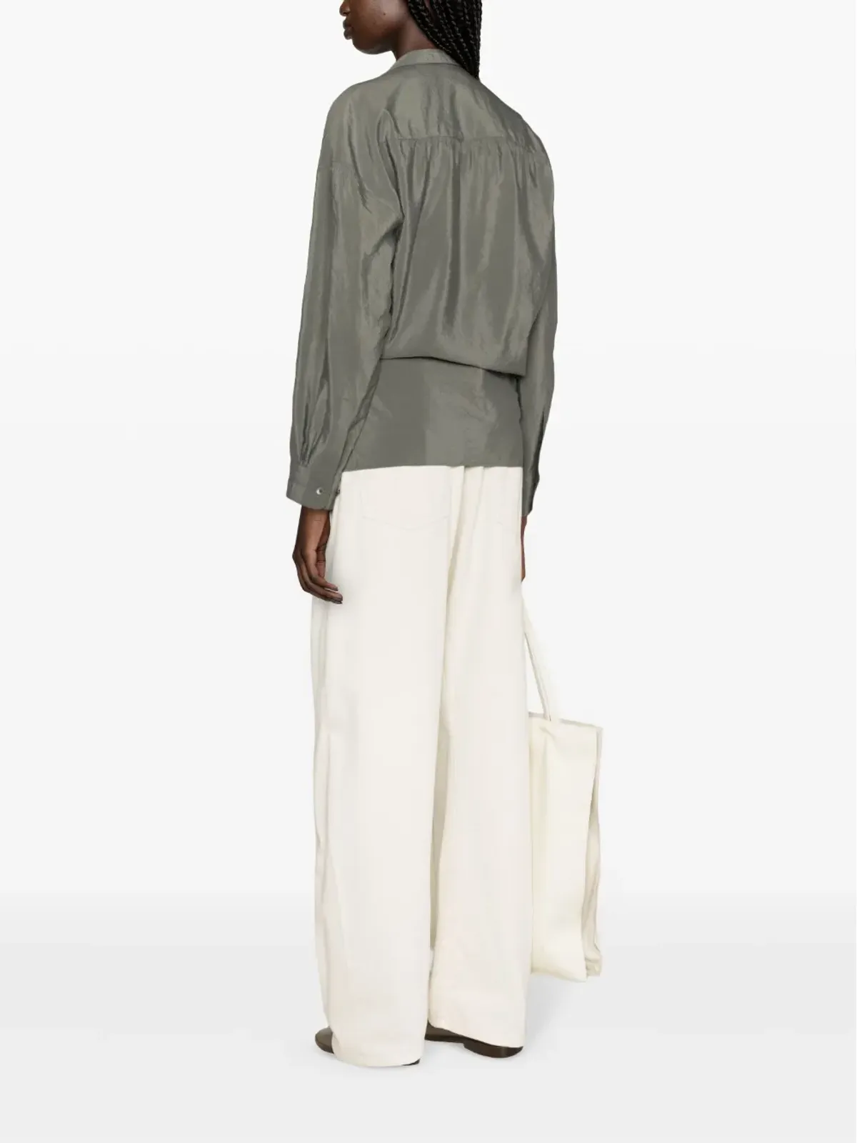 LEMAIRE ドレープシルク混紡シャツ - グリーン - 画像4