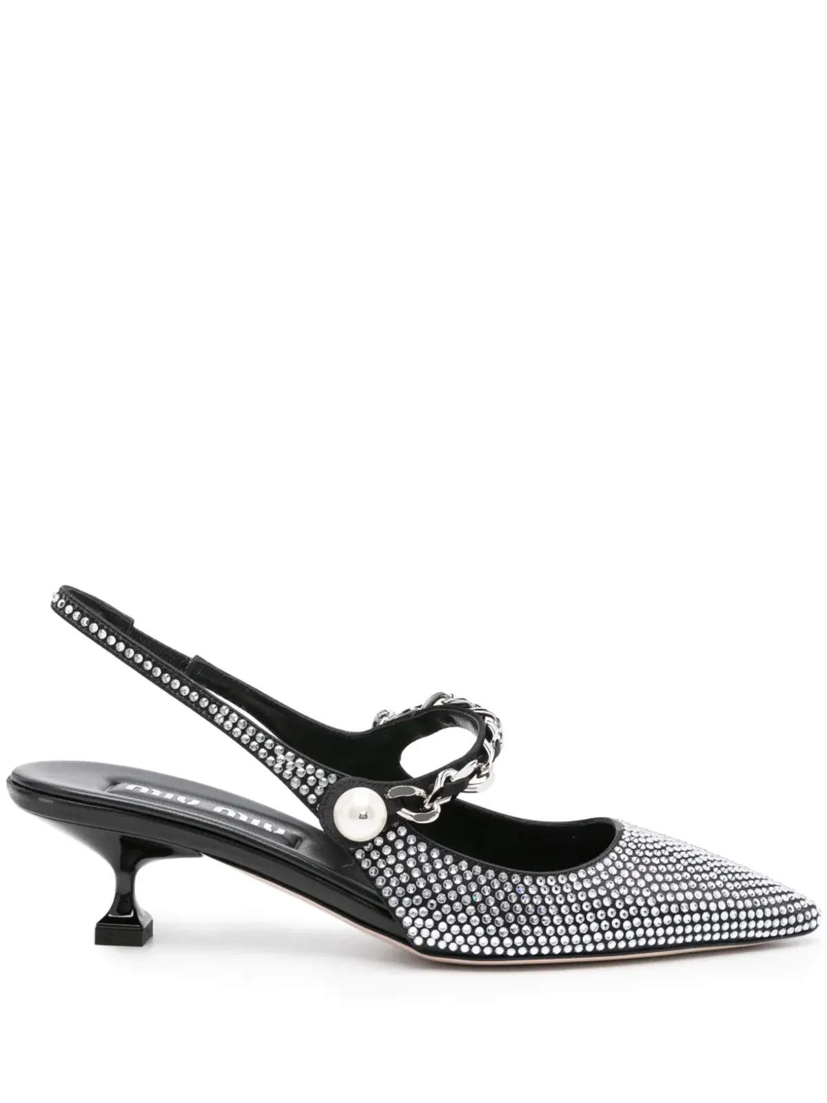 Miu Miu ラインストーン装飾 ポインテッドトゥパンプス ブラック - 画像1
