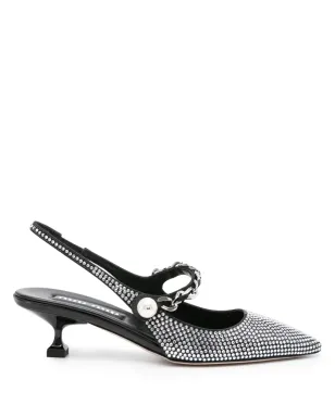Miu Miu ラインストーン装飾 ポインテッドトゥパンプス ブラック - サムネイル1