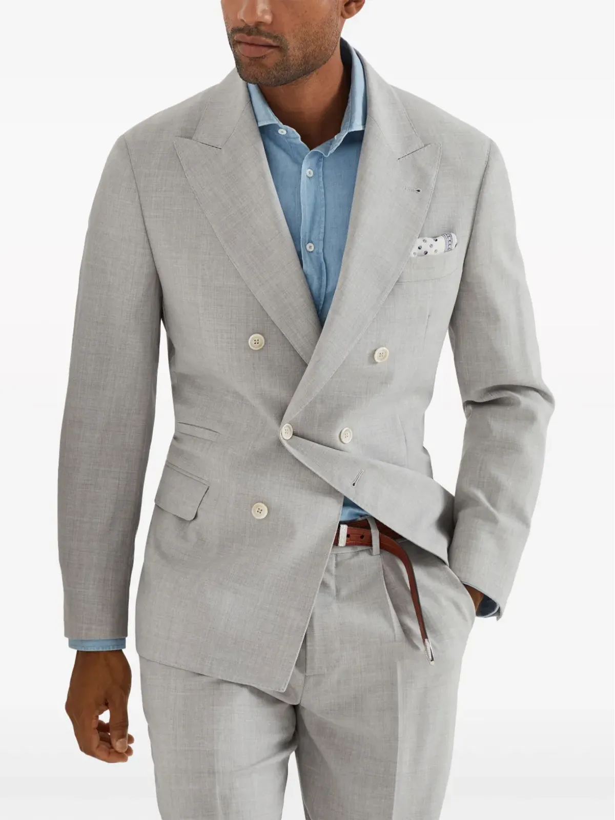 Brunello Cucinelli ダブルブレスト ウール ブレザー - グレー - 画像2