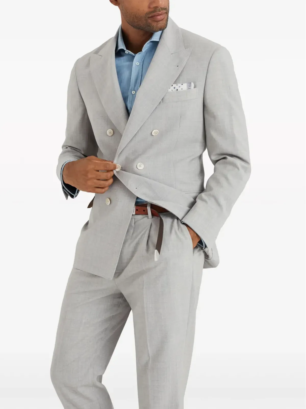 Brunello Cucinelli ダブルブレスト ウール ブレザー - グレー - 画像3