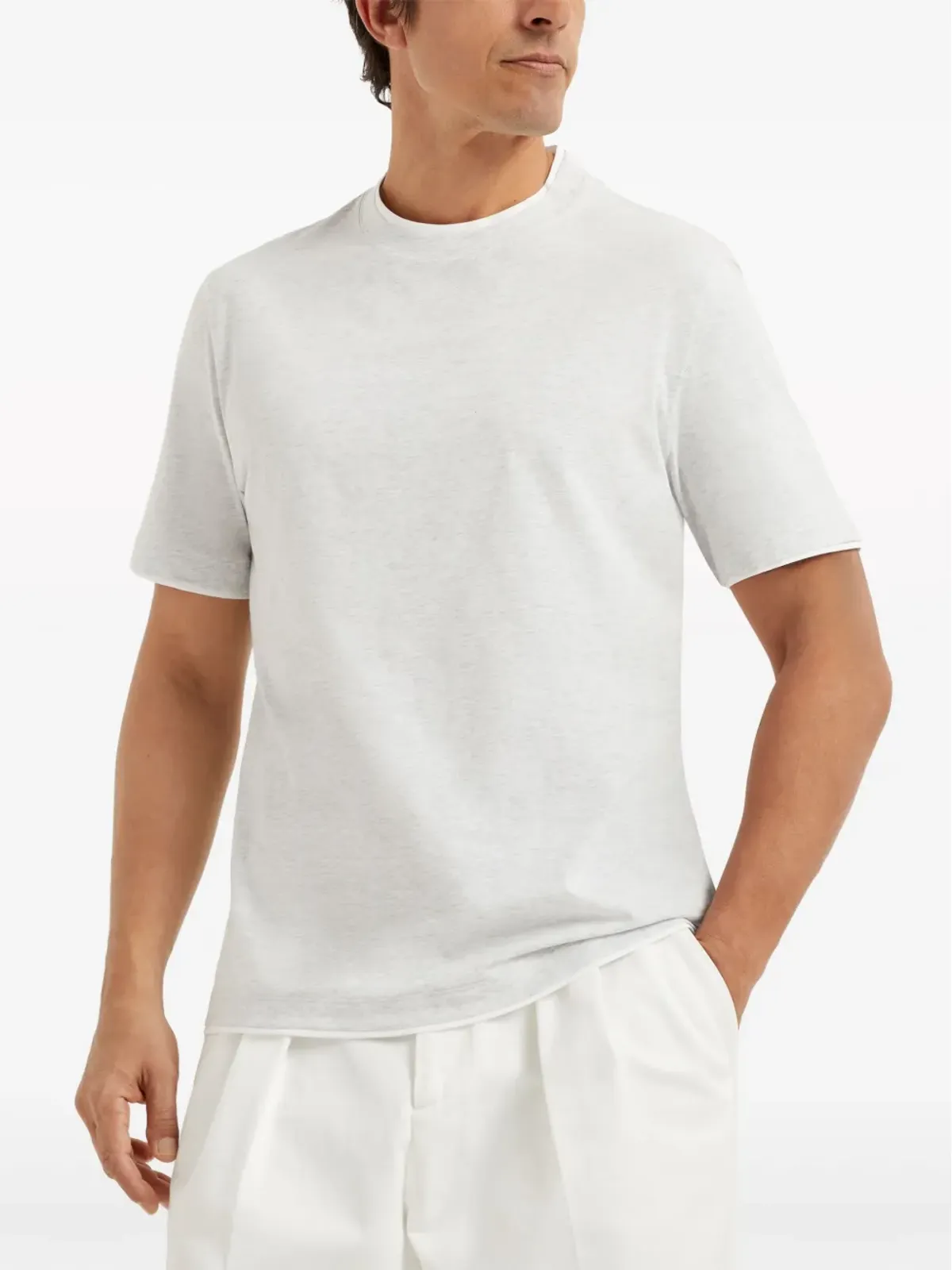 Brunello Cucinelli メランジ風コットン Tシャツ - ホワイト - 画像3
