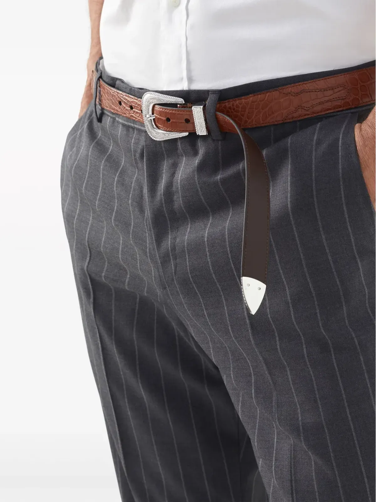 Brunello Cucinelli ストライプ ヴァージンウール パンツ グレー - 画像5