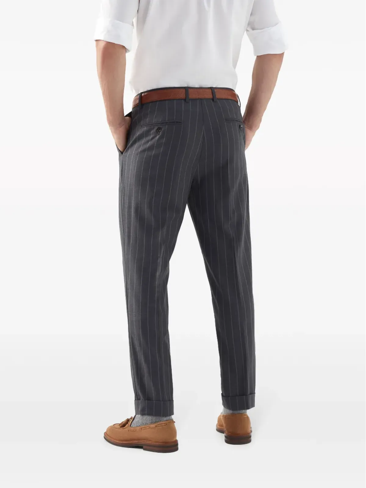 Brunello Cucinelli ストライプ ヴァージンウール パンツ グレー - 画像4