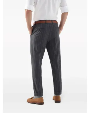 Brunello Cucinelli ストライプ ヴァージンウール パンツ グレー - サムネイル4
