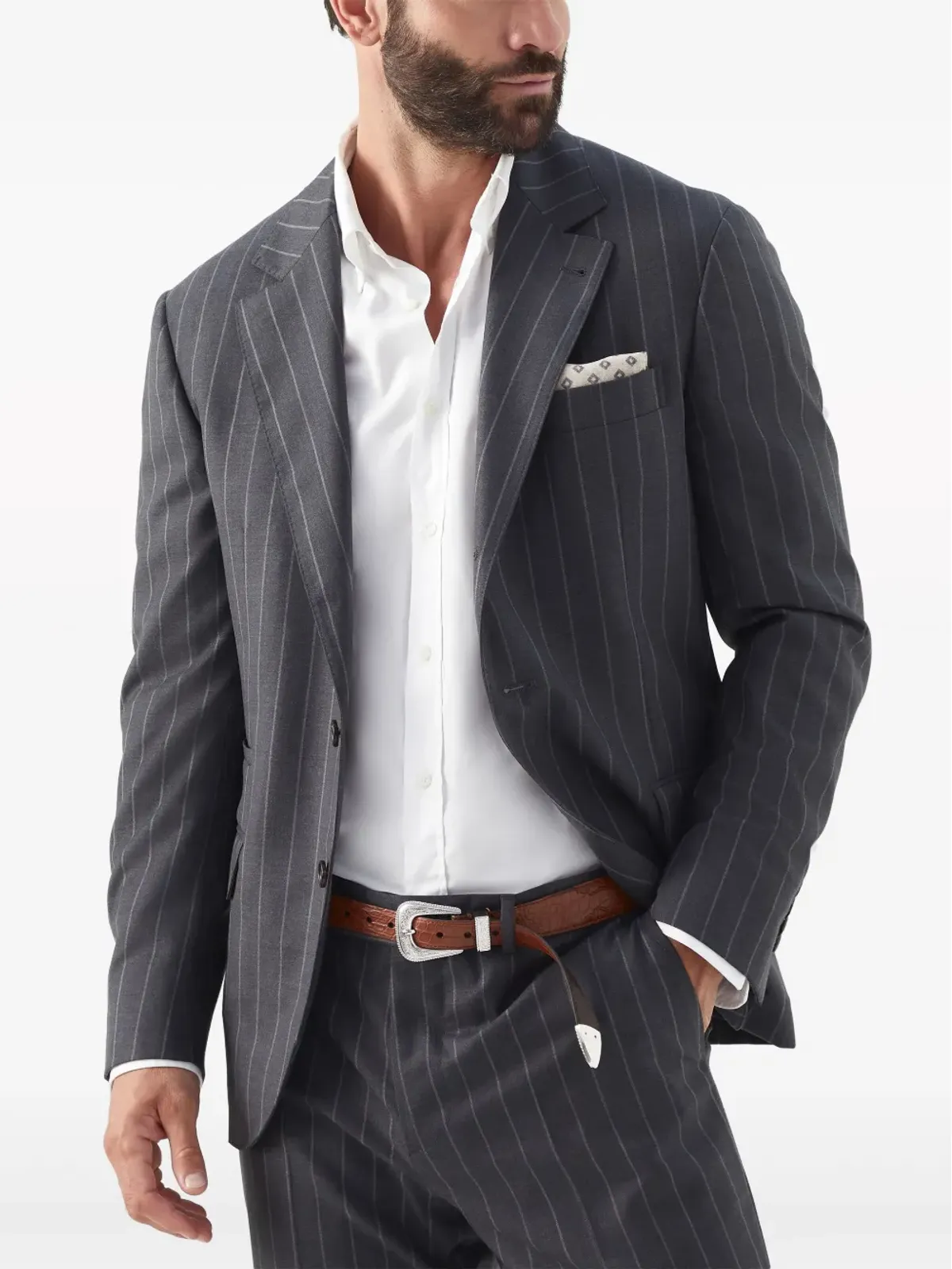 Brunello Cucinelli チョークストライプ ウール ブレザー - 画像5