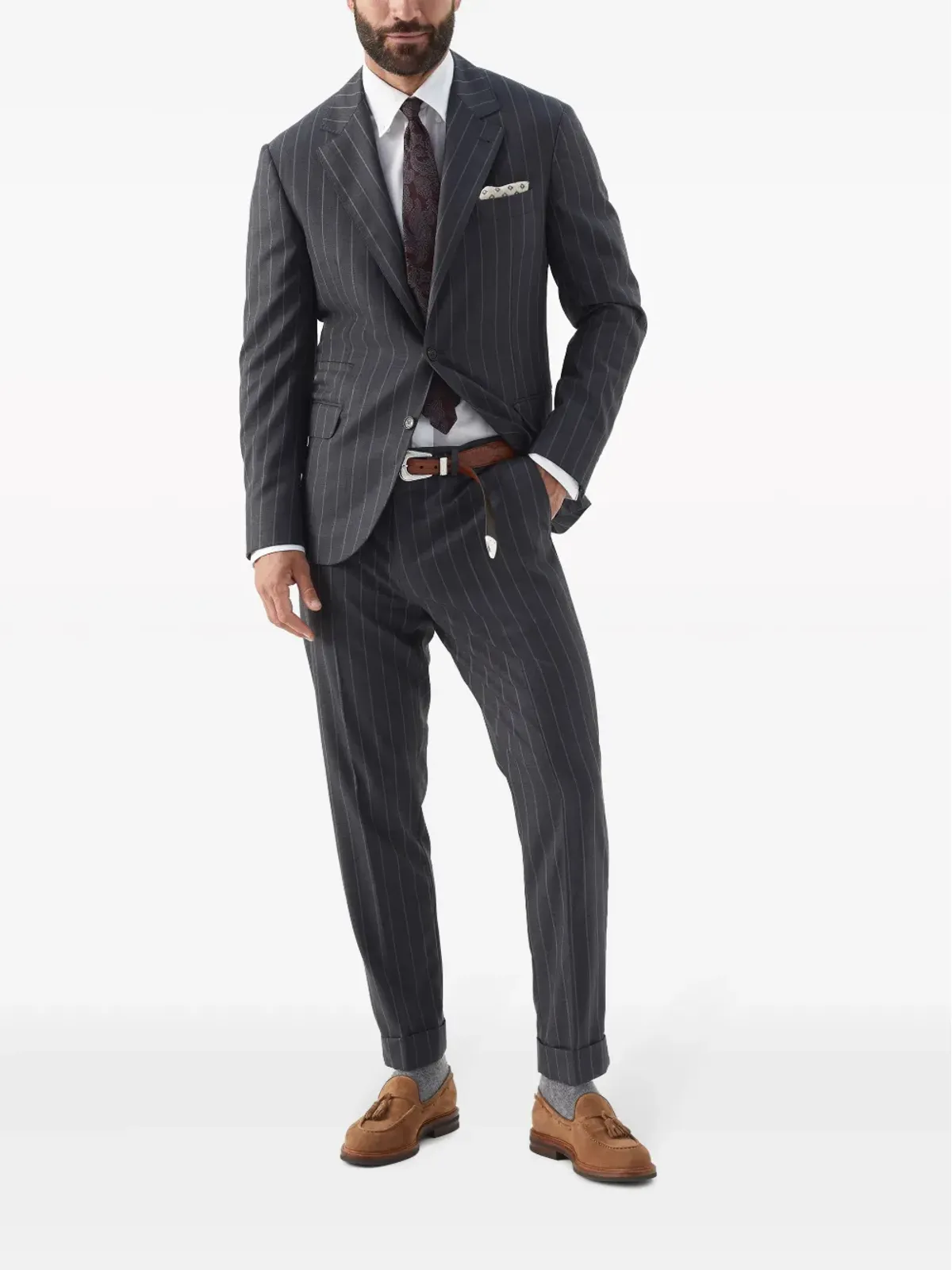 Brunello Cucinelli チョークストライプ ウール ブレザー - 画像2
