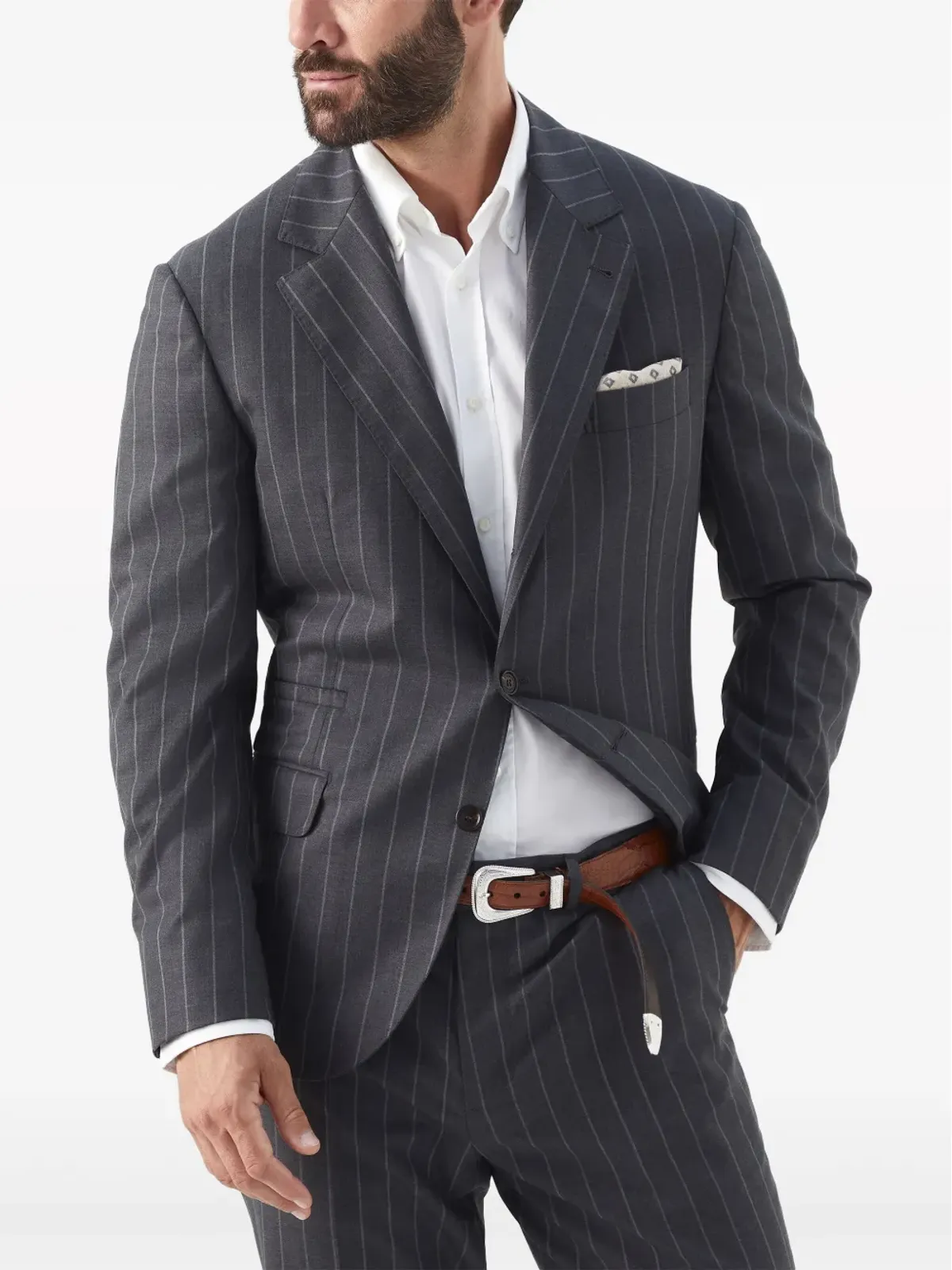 Brunello Cucinelli チョークストライプ ウール ブレザー - 画像3