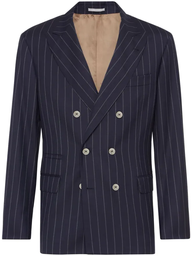 Brunello Cucinelli Brunello Cucinelli ピンストライプ柄 ダブルブレスト ブレザー - ブルーの商品画像