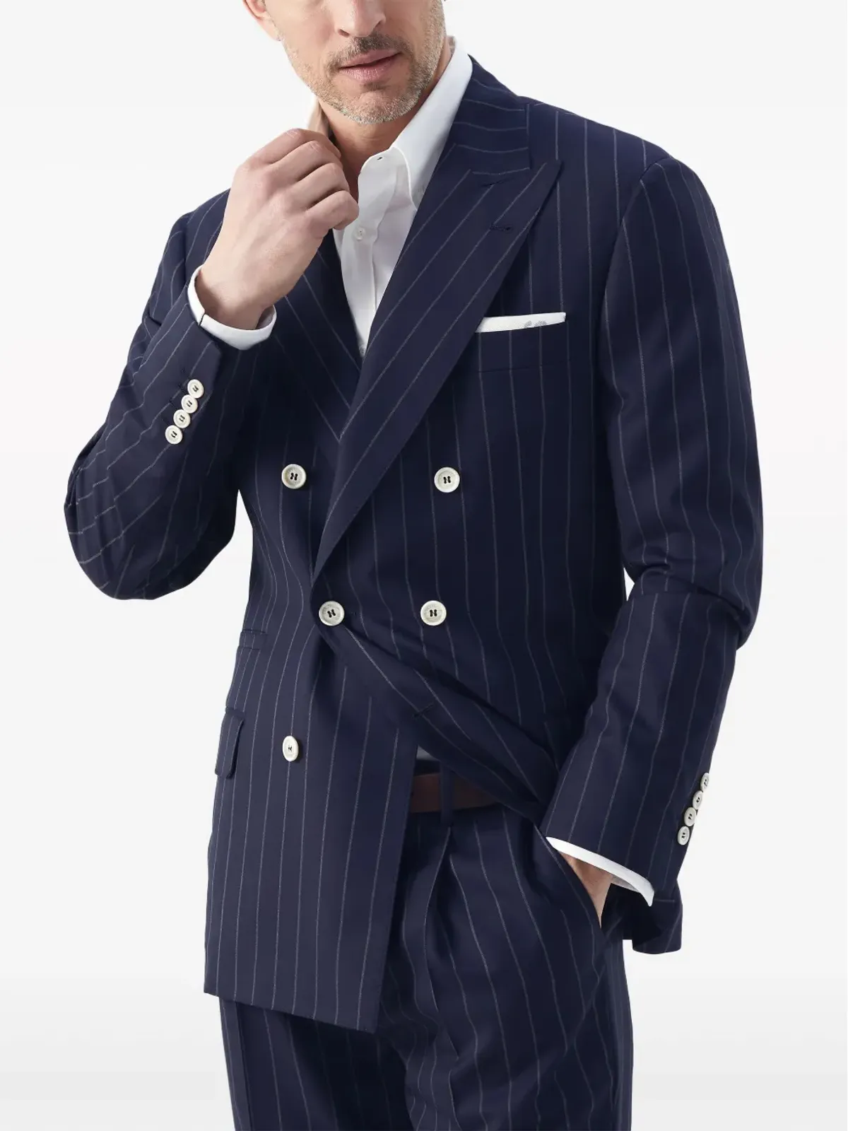 Brunello Cucinelli ピンストライプ柄 ダブルブレスト ブレザー - ブルー - 画像3