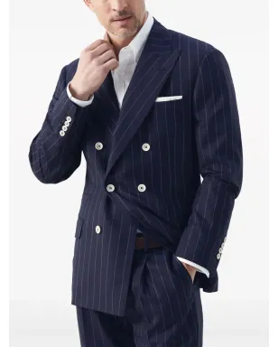 Brunello Cucinelli ピンストライプ柄 ダブルブレスト ブレザー - ブルー - サムネイル3