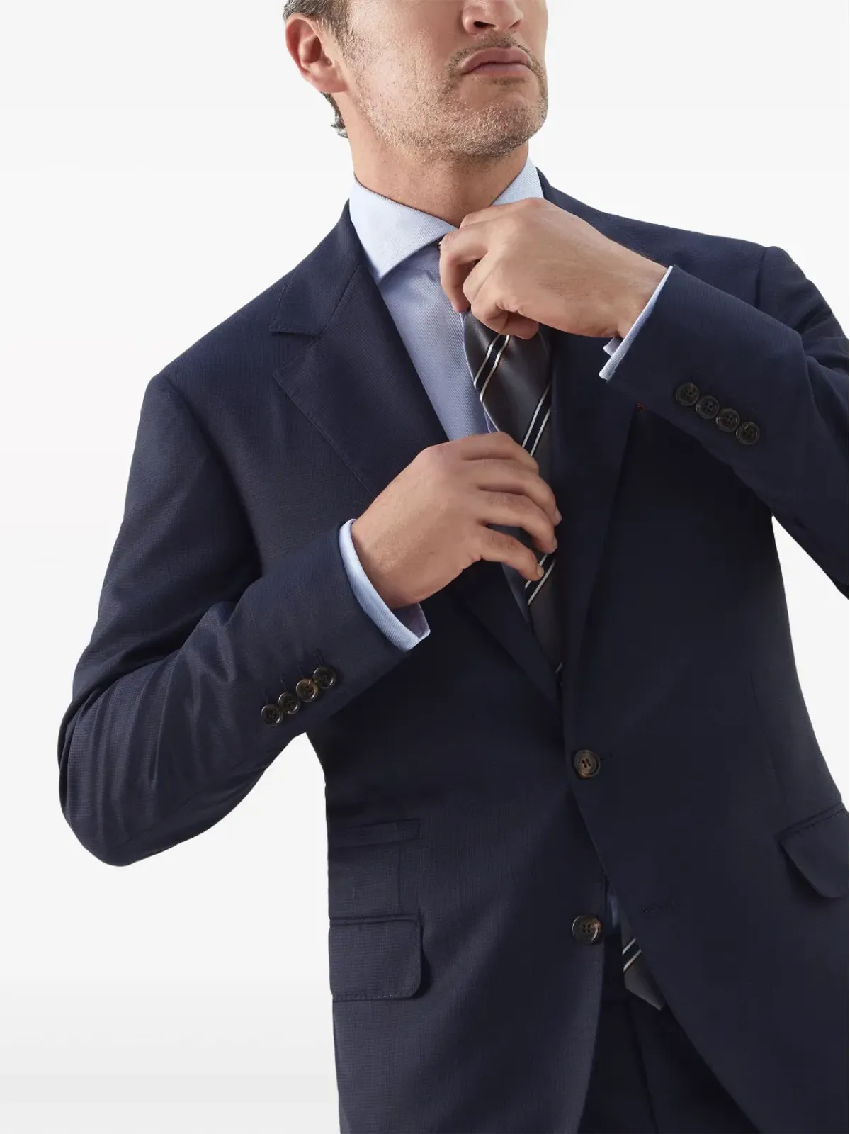 Brunello Cucinelli ヴァージンウール シングルブレスト ブレザー - ブルー - 画像4