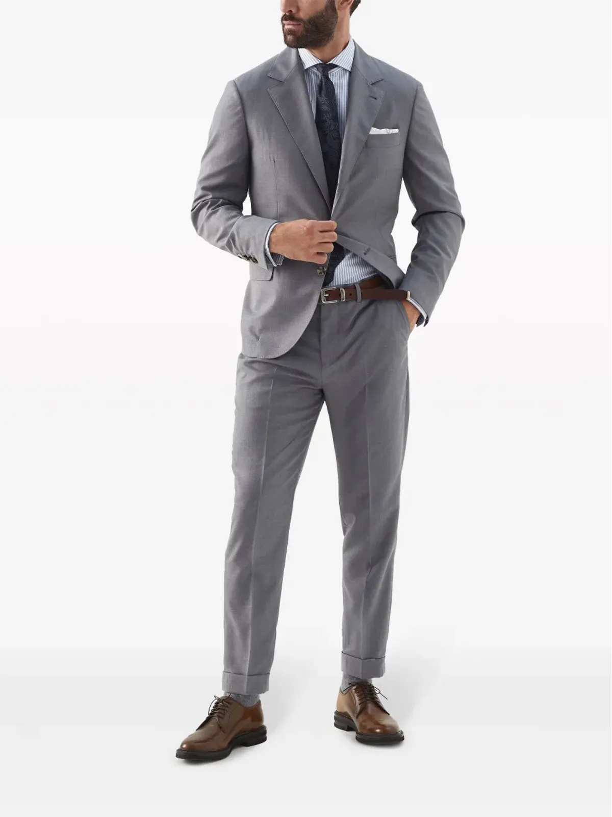 Brunello Cucinelli テーパードレッグのテーラードパンツ グレー - 画像2