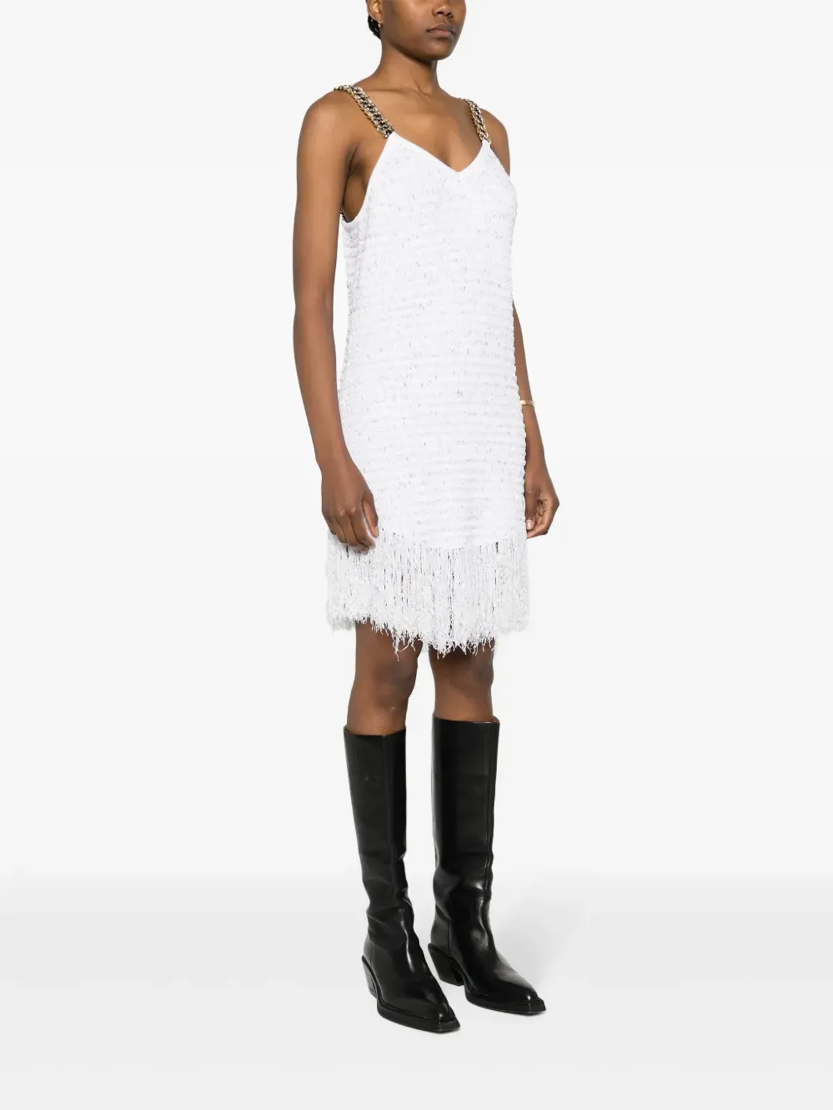 Balmain フリンジ付きルレックスツィード ミニドレス - ホワイト - 画像3