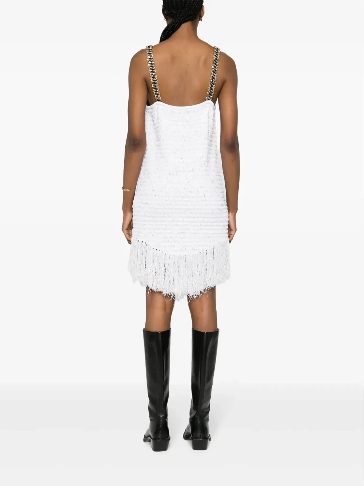 Balmain フリンジ付きルレックスツィード ミニドレス - ホワイト - 画像4