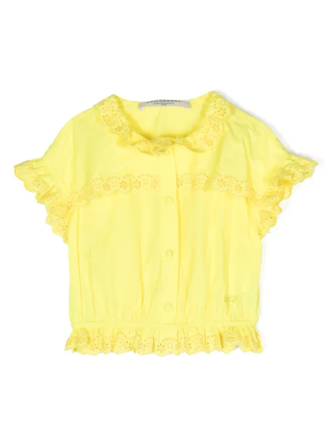 Philosophy Di Lorenzo Serafini Kids Philosophy Di Lorenzo Serafini Kids エンブロイダード ロゴ入りフリルシャツ - イエローの商品画像