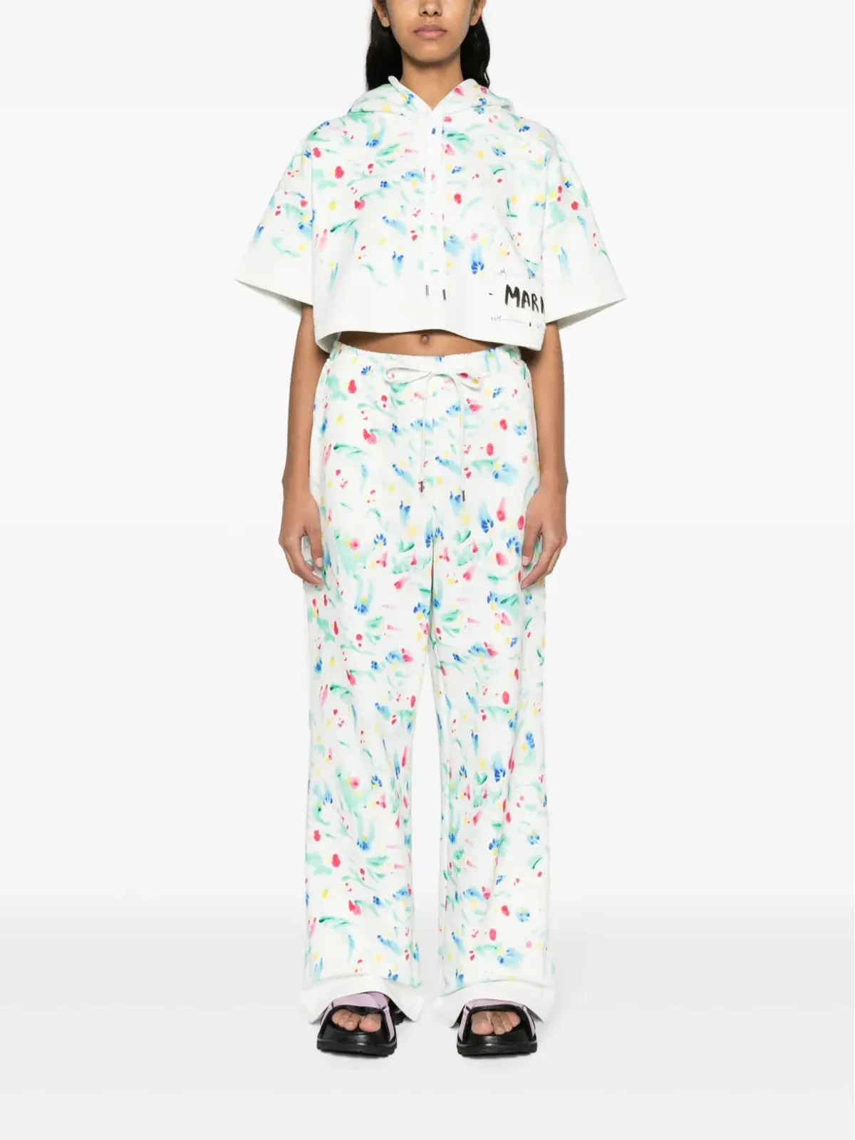 Marni 花柄プリント コットン フーディー - ホワイト - 画像2