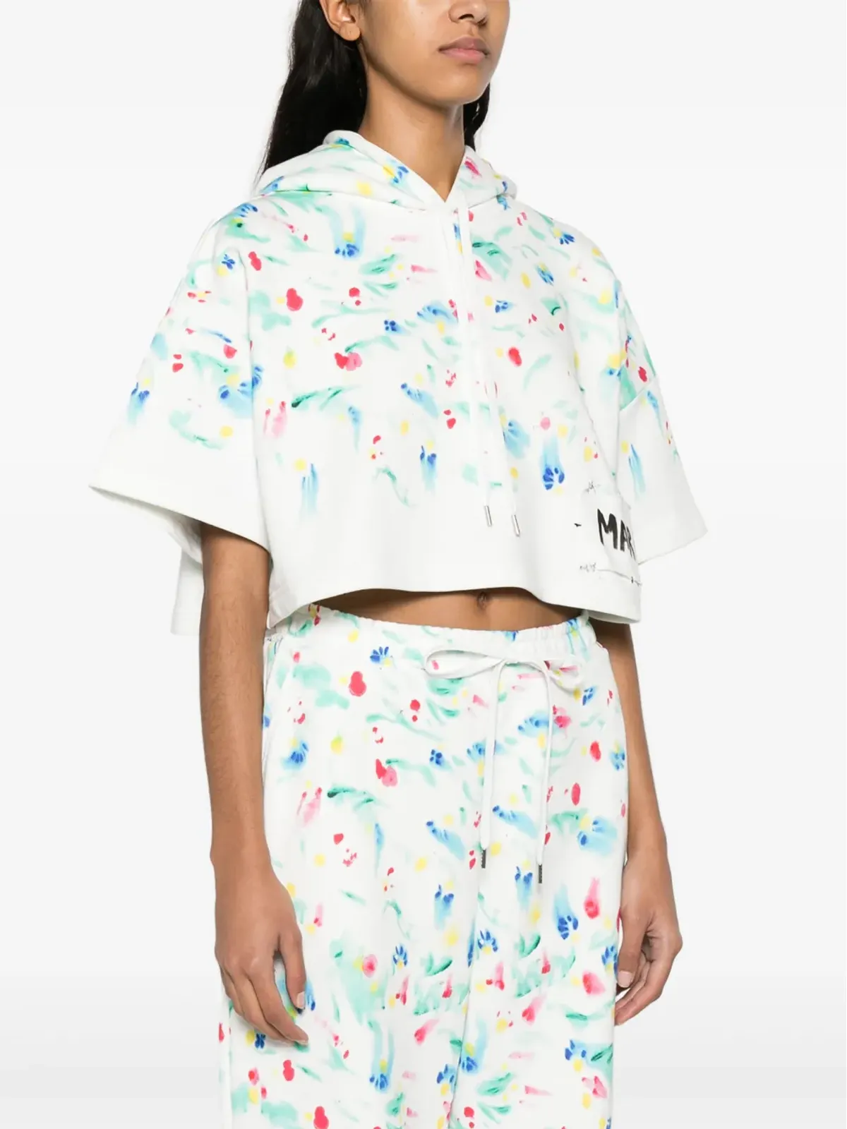 Marni 花柄プリント コットン フーディー - ホワイト - 画像3