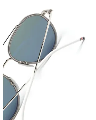 Thom Browne Eyewear ロゴ入りパイロットフレーム サングラス - シルバー - サムネイル3