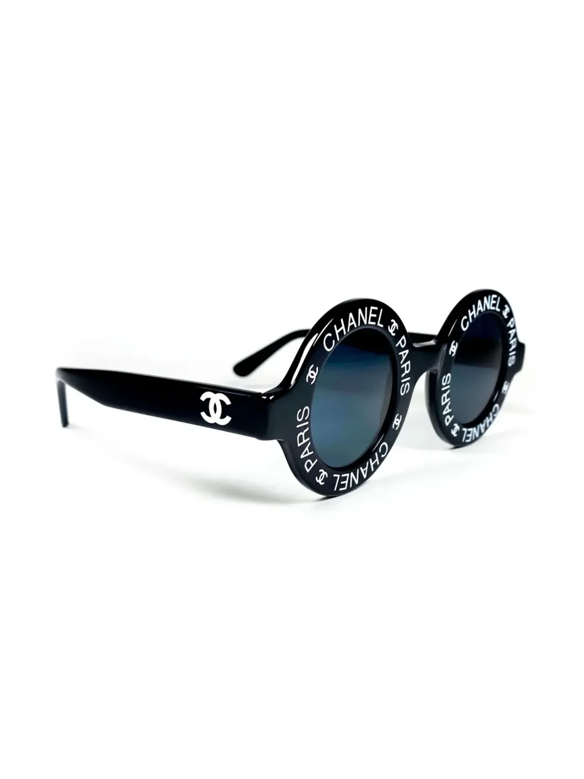 CHANEL ビンテージ 1993 ロゴプリント ラウンドフレーム サングラス - ブラック - 画像2