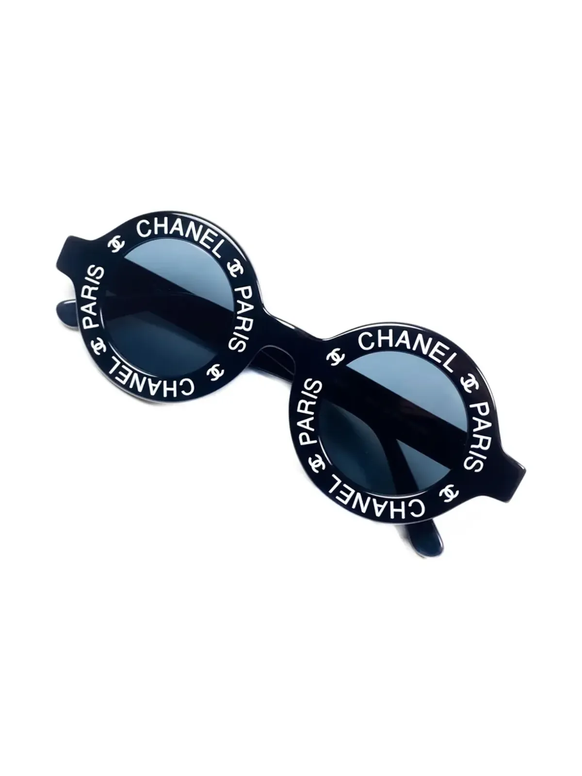 CHANEL ビンテージ 1993 ロゴプリント ラウンドフレーム サングラス - ブラック - 画像3
