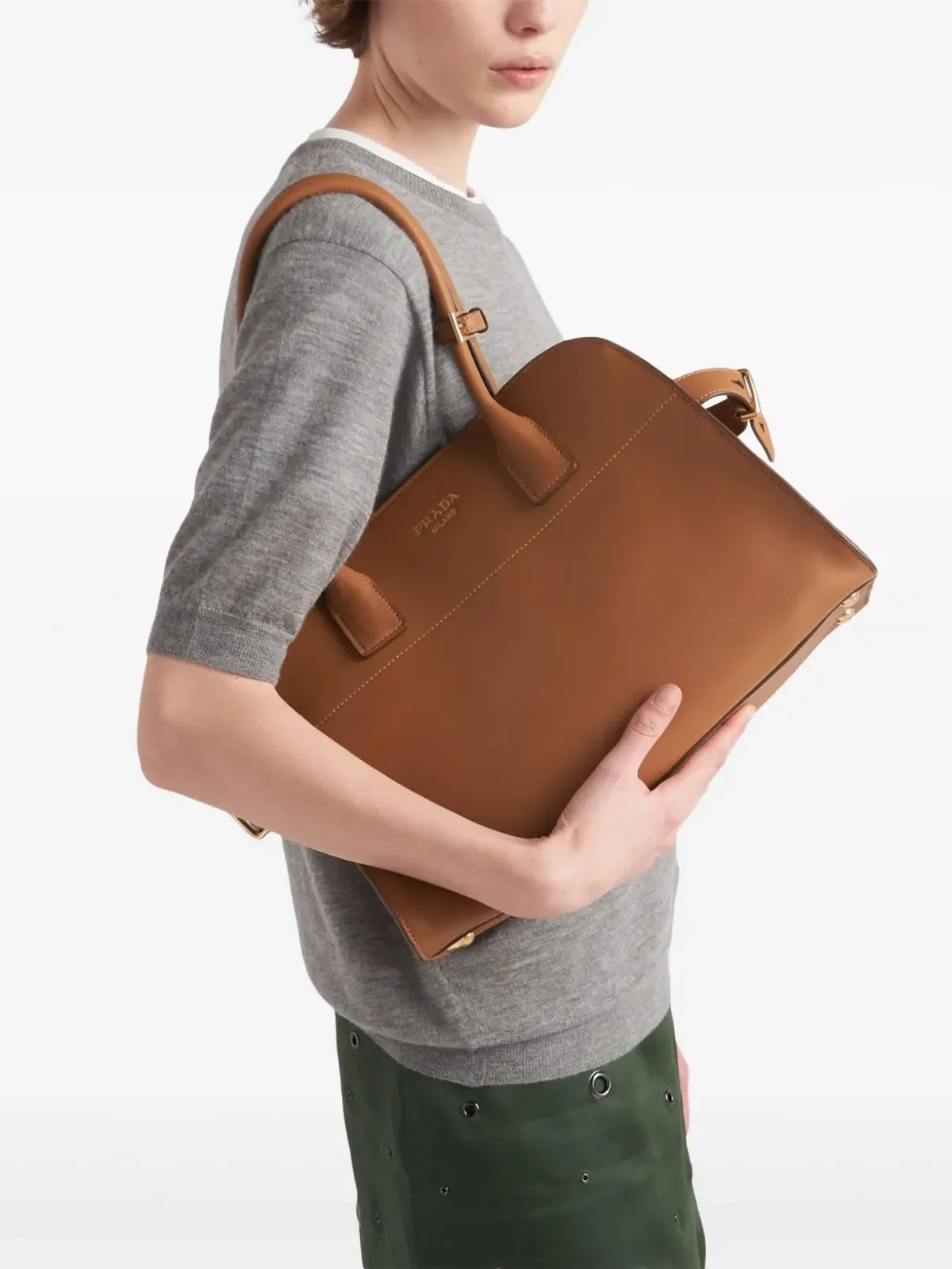 Prada ミディアム レザー トート バッグ - 画像3