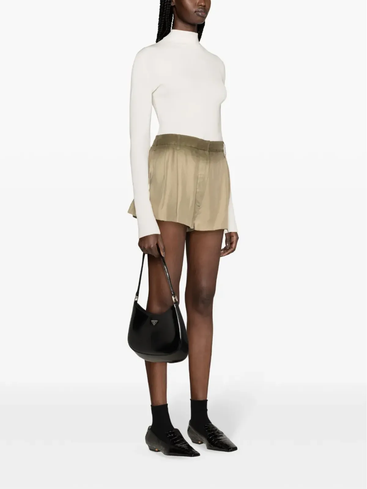 Prada プリーツ入りシルクショーツ - ニュートラルカラー - 画像3