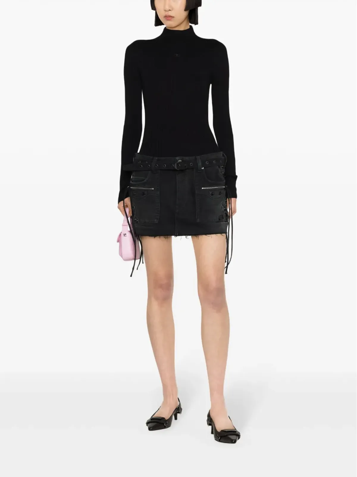 Courrèges ソーラーリブ編みニットセーター ブラック - 画像2