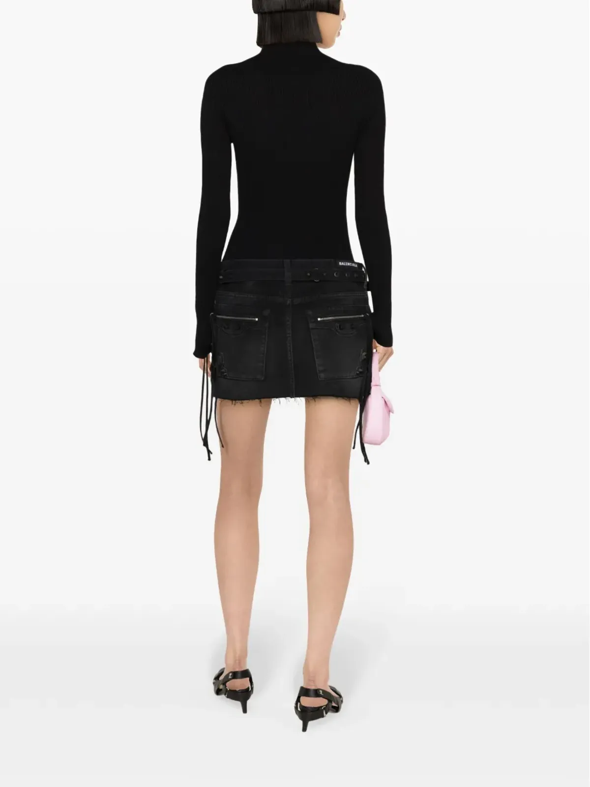 Courrèges ソーラーリブ編みニットセーター ブラック - 画像4