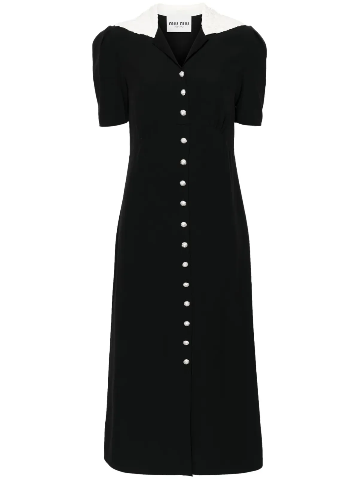 Miu Miu クリスタル装飾入りクレープ生地フレアドレス - 画像1