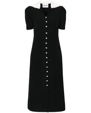 Miu Miu クリスタル装飾入りクレープ生地フレアドレス - サムネイル1