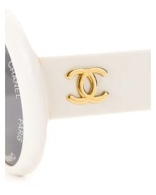 CHANEL ビンテージ 1993 CCロゴ ラウンドフレーム サングラス - ホワイト - サムネイル3