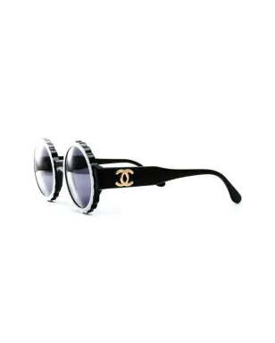 CHANEL ビンテージ 1990年代 CC ラウンドフレーム サングラス - ブラック - サムネイル2