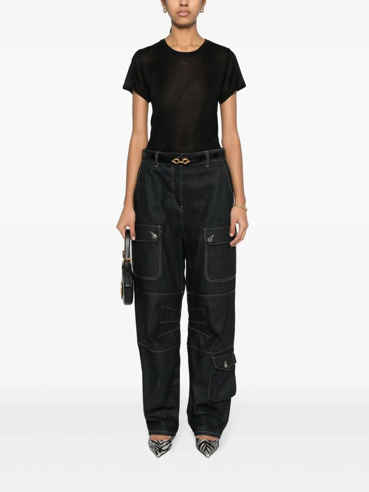 TOM FORD ロゴプレート付き シルク Tシャツ ブラック - 画像2