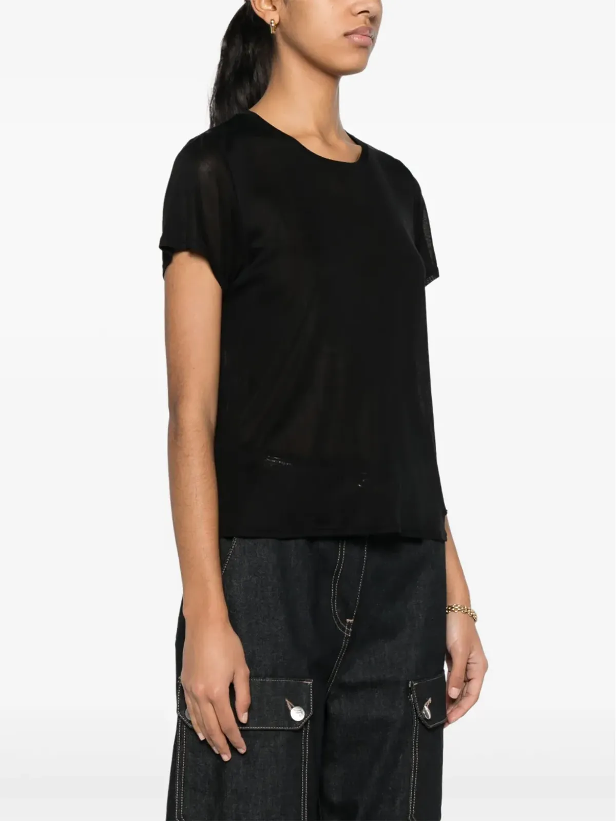 TOM FORD ロゴプレート付き シルク Tシャツ ブラック - 画像3