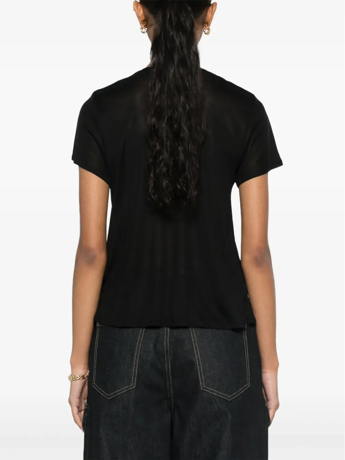 TOM FORD ロゴプレート付き シルク Tシャツ ブラック - 画像4