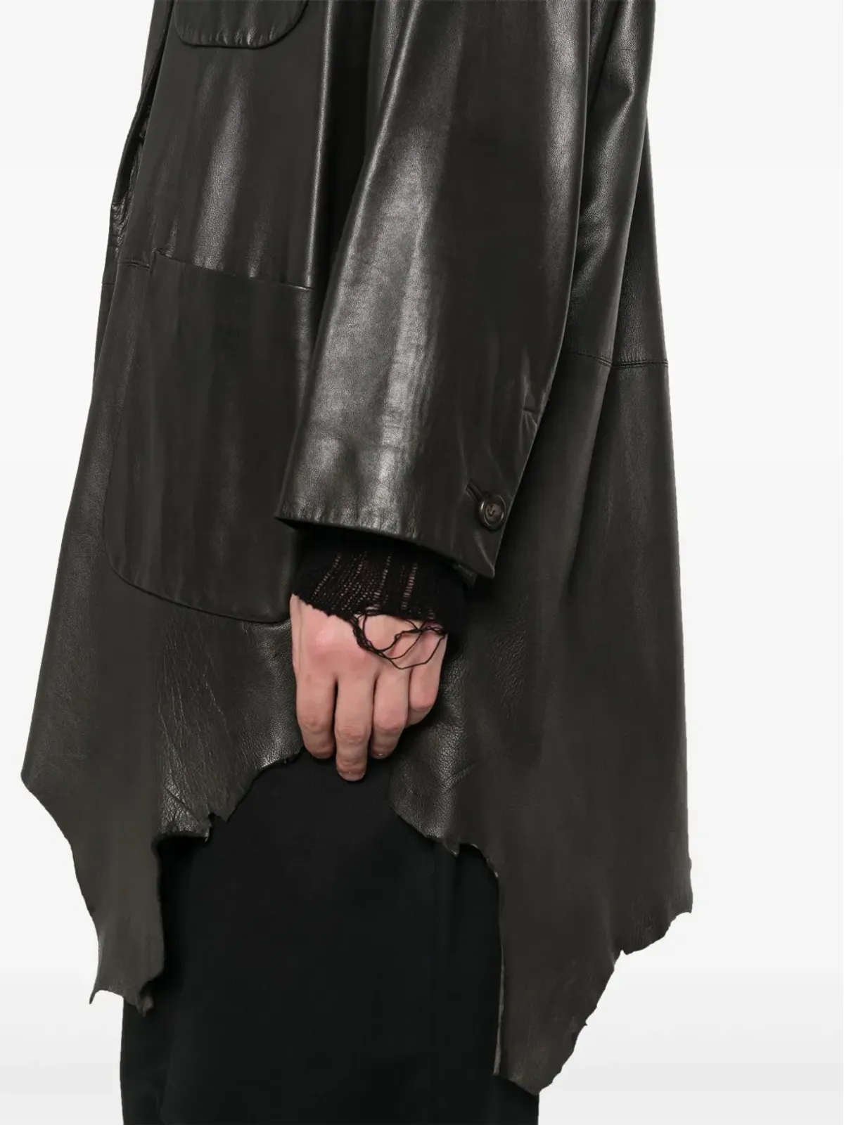 Issey Miyake Pre-Owned ハンカチーフヘム レザーコート - 画像5