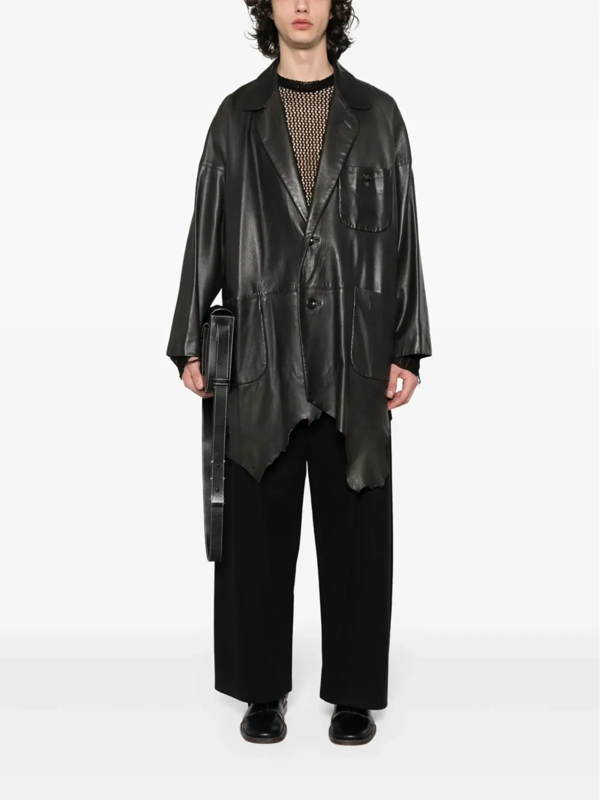 Issey Miyake Pre-Owned ハンカチーフヘム レザーコート - 画像2
