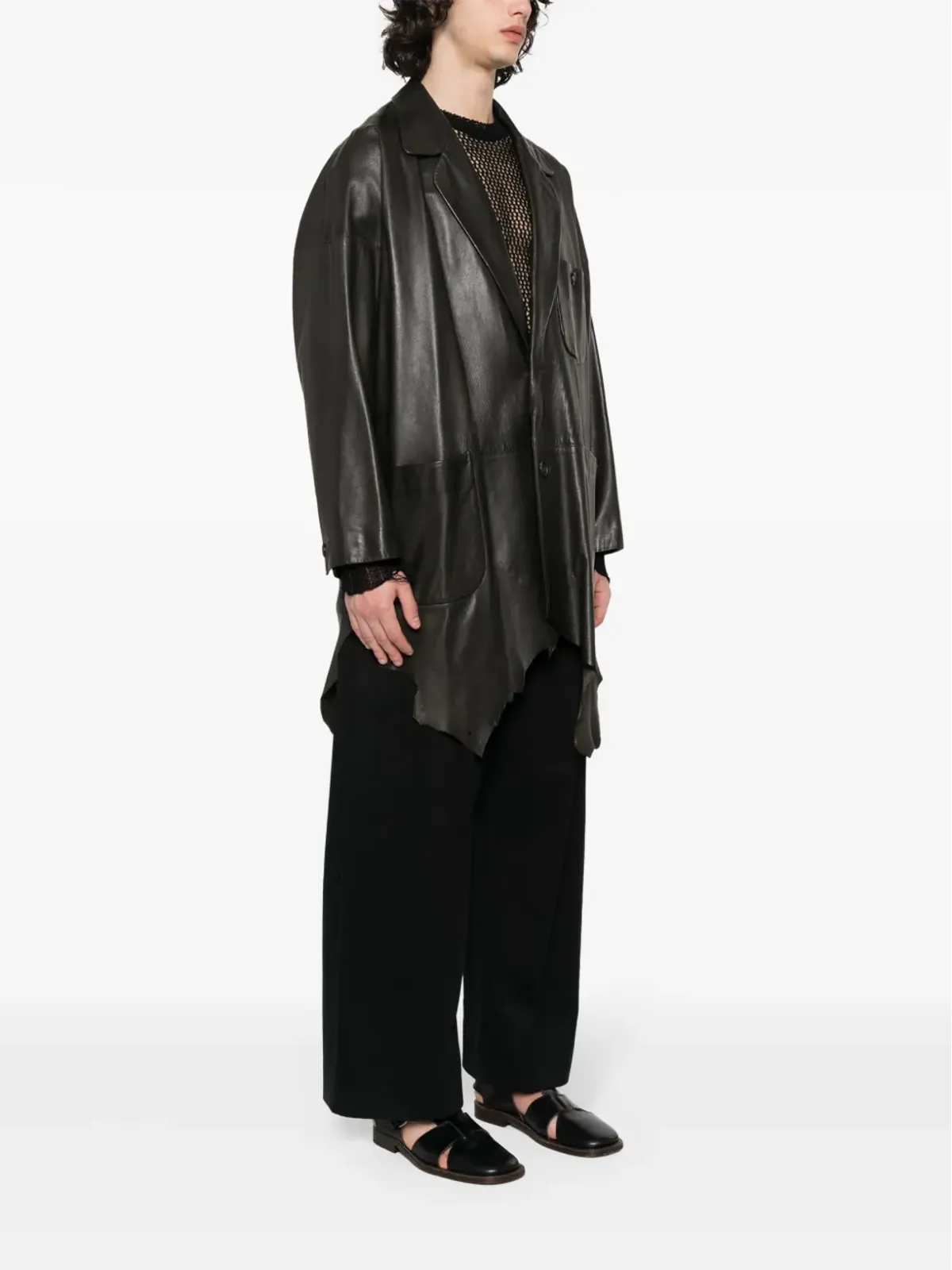 Issey Miyake Pre-Owned ハンカチーフヘム レザーコート - 画像3